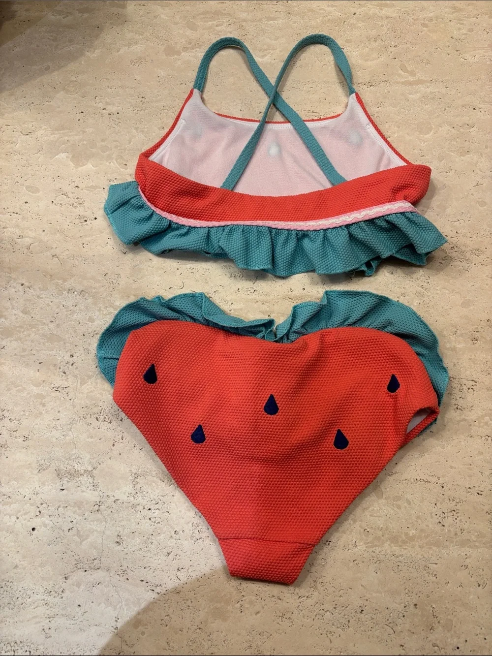 Boden Girls Red and Teal Watermelon Print Bikini